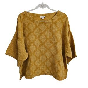 J. Jill Blouse Large‎ Petite LP Yellow Gauzy Block-Printed Top PureJill Batik